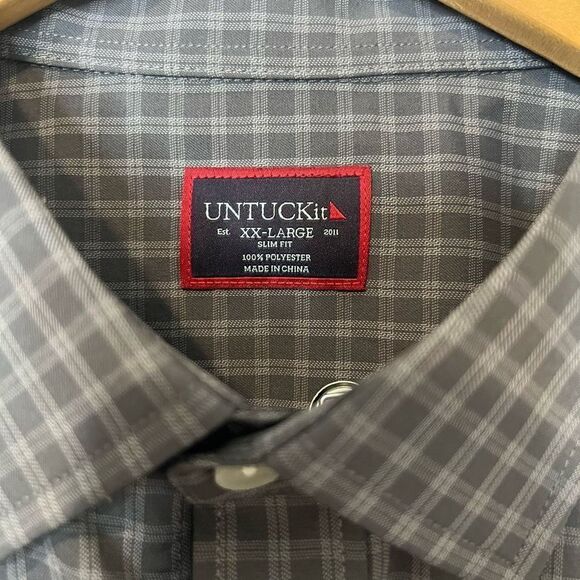 UNTUCKit Men’s Long Sleeve Non Iron Gray Plaid Dress Shirt Slim Fit XXL - Picture 2 of 7